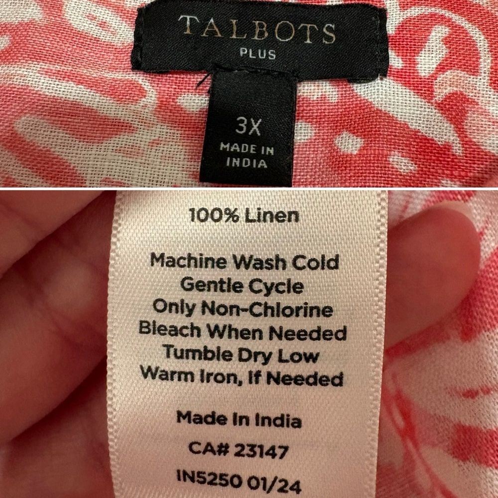 Talbots Coral Pink Paisley Linen Button Up Size 3X - Picture 6 of 9